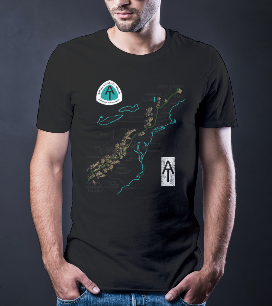 Appalachian Trail National Scenic Trail Map With Mount Katahdin And Springer Mountain T-Shirt