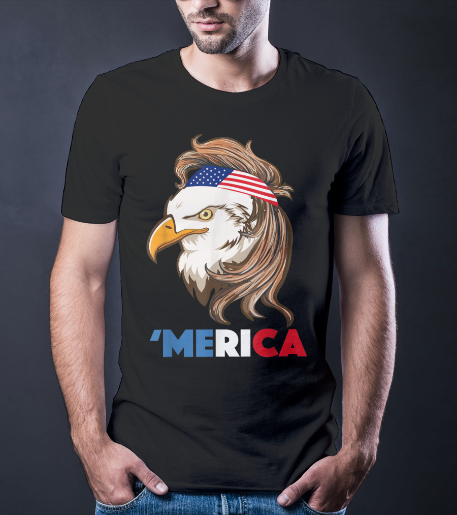 'Merca Bald Eagle Mullet American Flag Headband T-Shirt