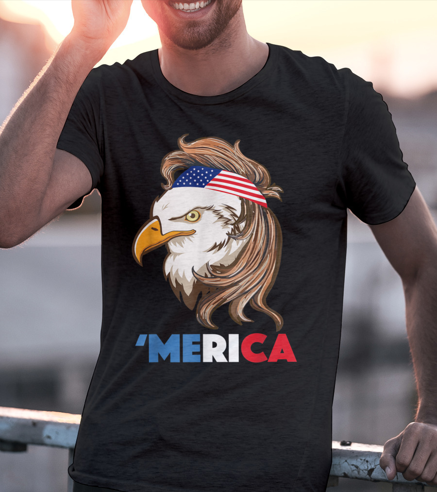 'Merca Bald Eagle Mullet American Flag Headband T-Shirt