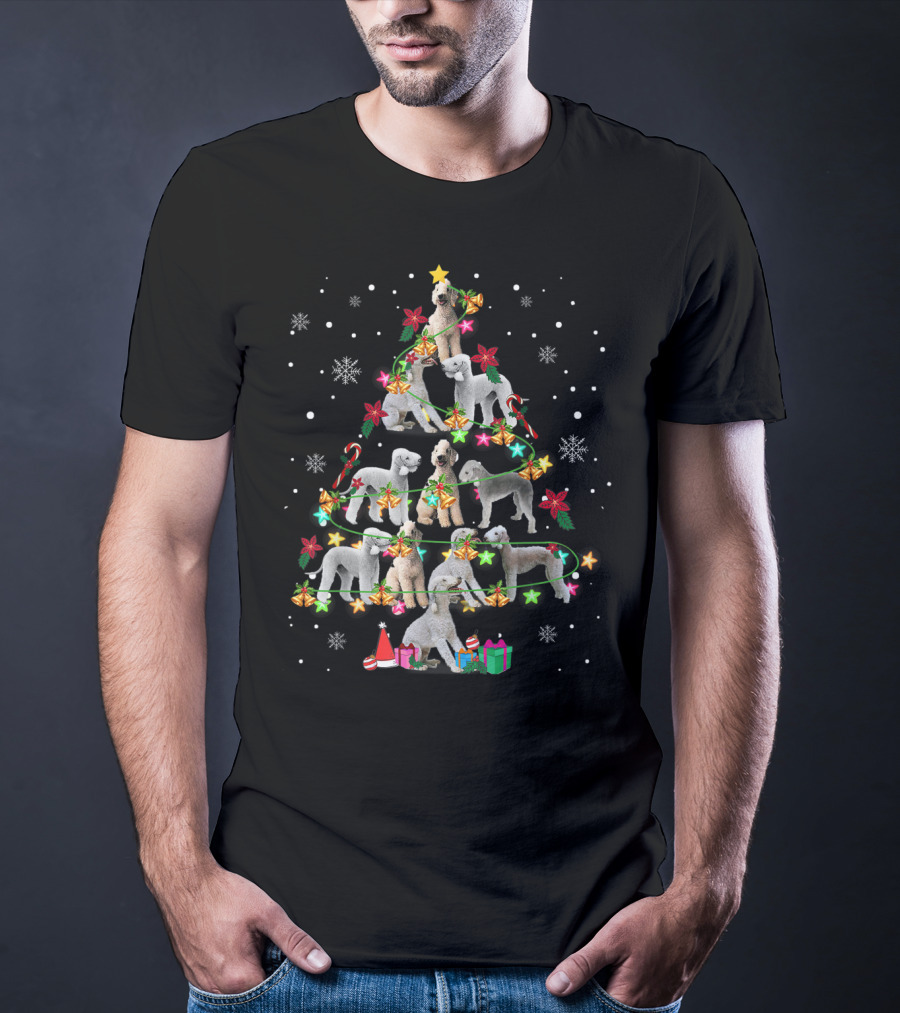 Bedlington Terrier Christmas Tree With Snowflakes And Gifts T-Shirt