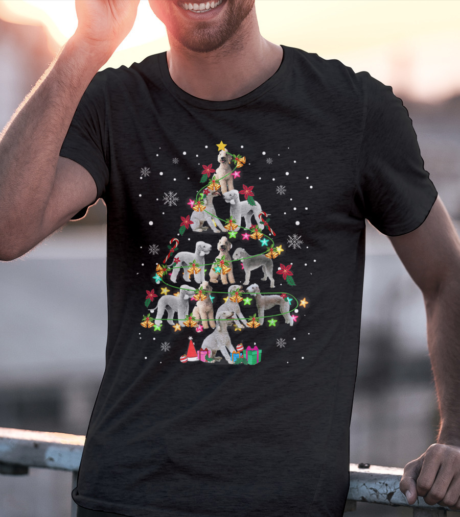 Bedlington Terrier Christmas Tree With Snowflakes And Gifts T-Shirt