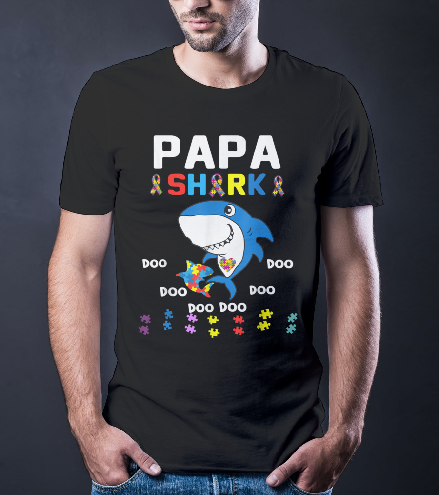 Papa Shark Jigsaw Autism Awareness Doo Doo Doo T-Shirt