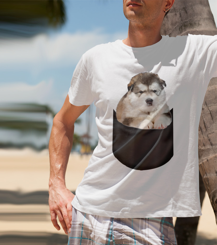 Alaskan Funny Dog In Pocket T-Shirt