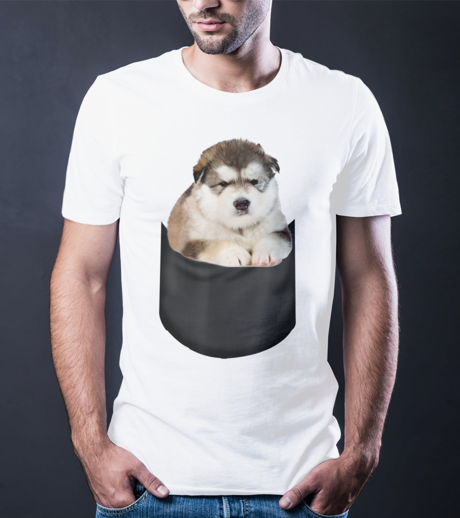 Alaskan Funny Dog In Pocket T-Shirt