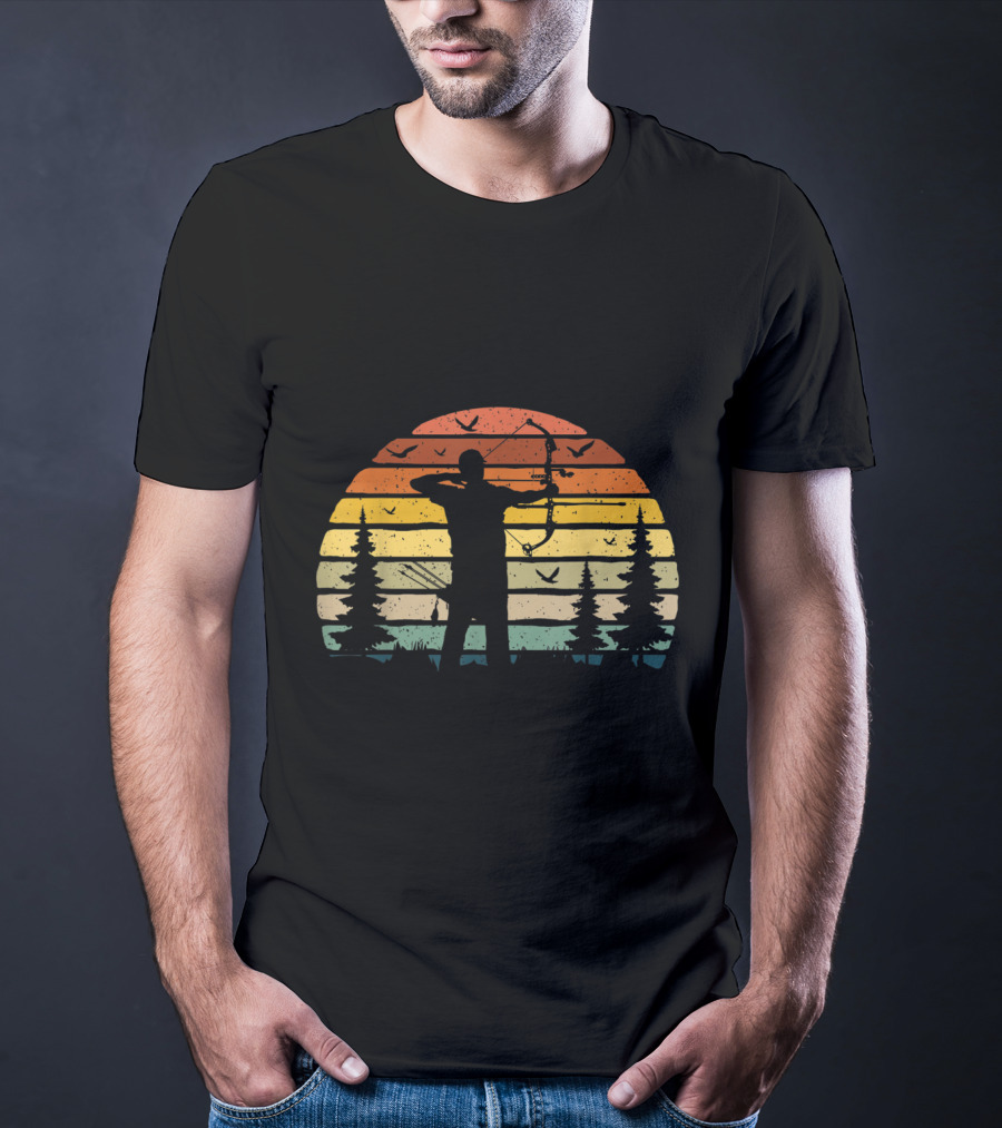 Archery Dad Daddy Archer Best Retro Sunset T-Shirt