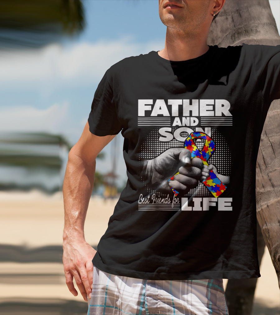 Father And Son Best Friends For Life Autism Awareness Puzzle T-Shirt