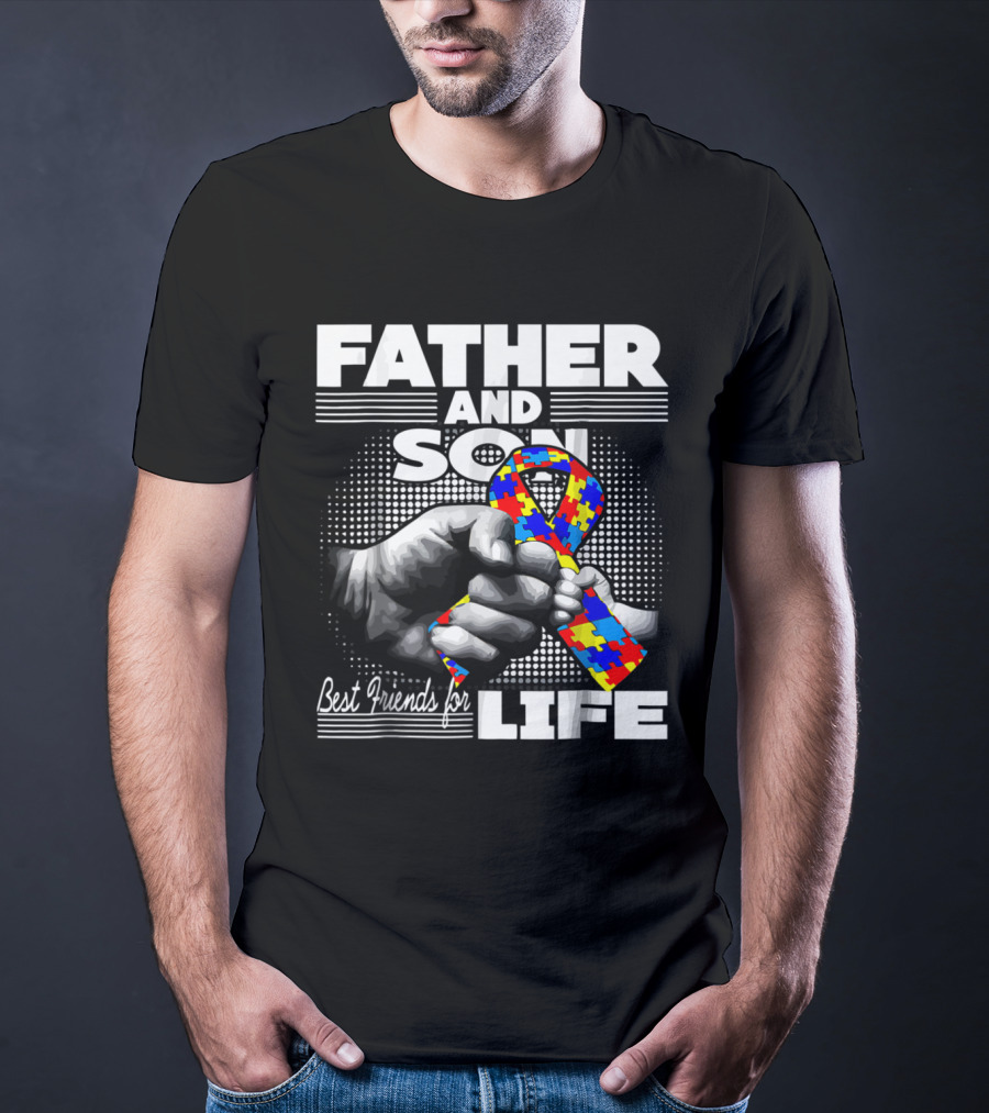 Father And Son Best Friends For Life Autism Awareness Puzzle T-Shirt