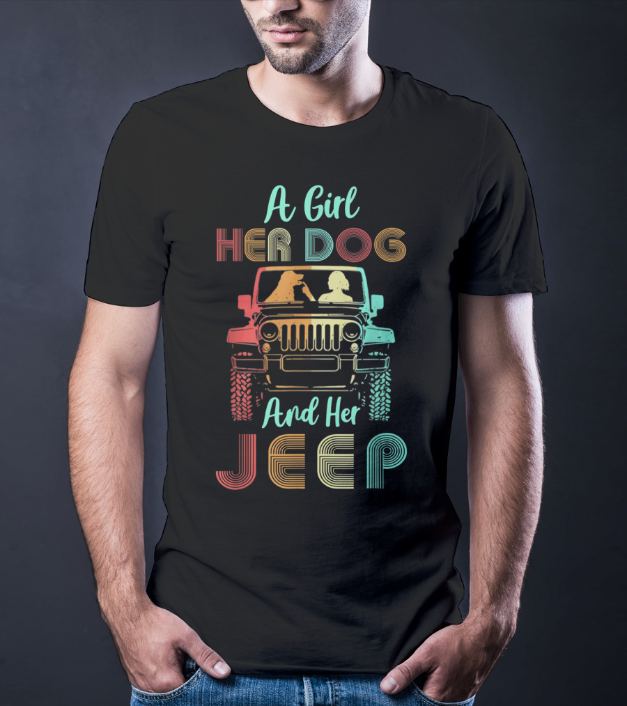 A Girl Her Dog And Her Jeep Vintage Adventure T-Shirt