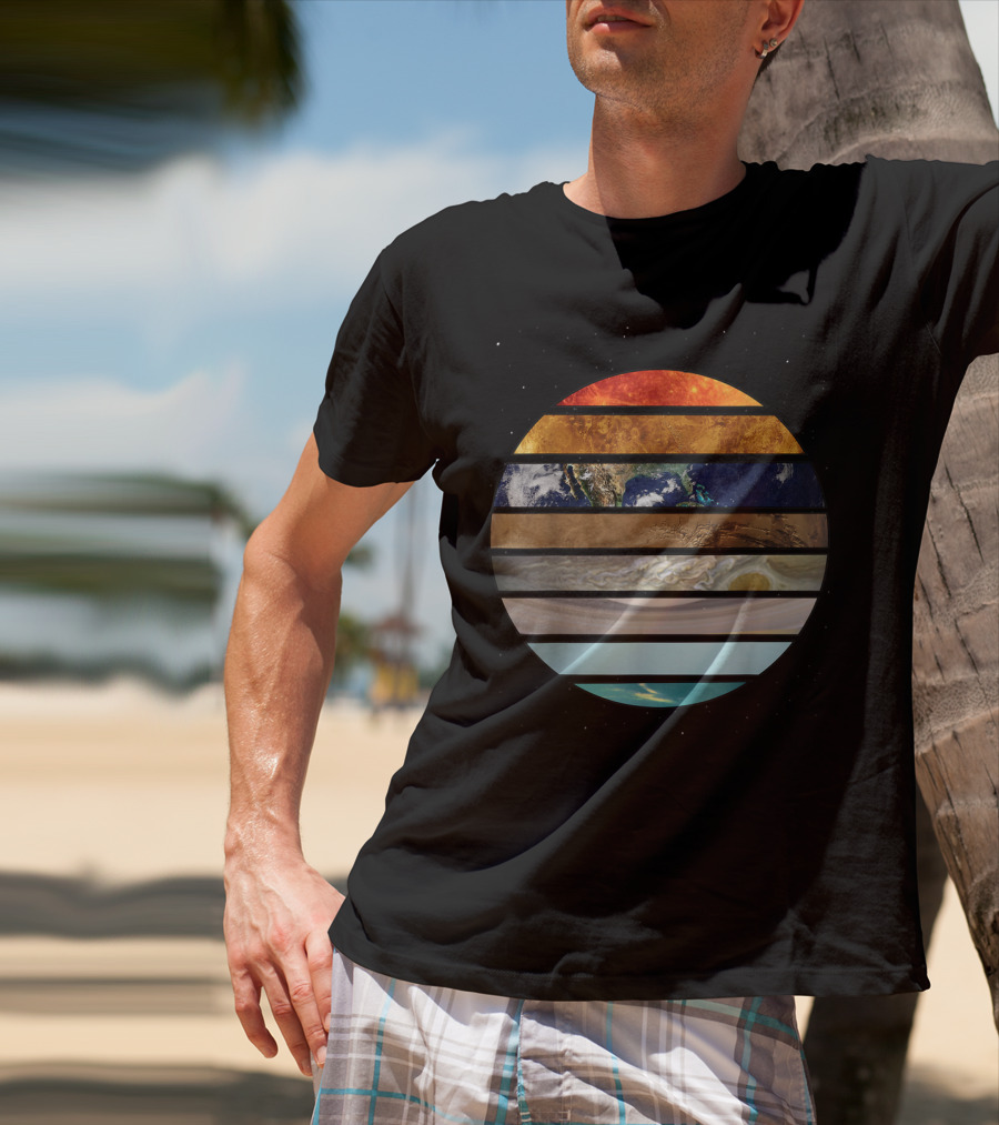 Amazing Planet Great Astronomy Solar System Stripes T-Shirt