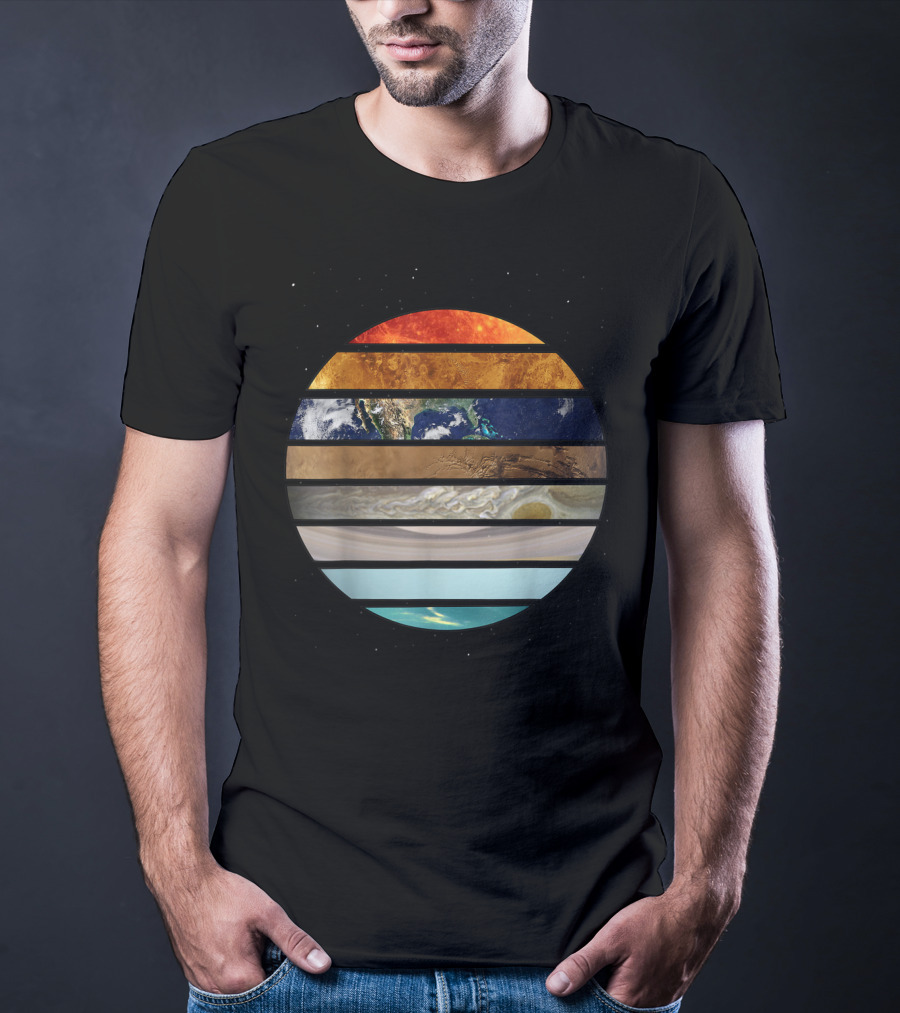 Amazing Planet Great Astronomy Solar System Stripes T-Shirt