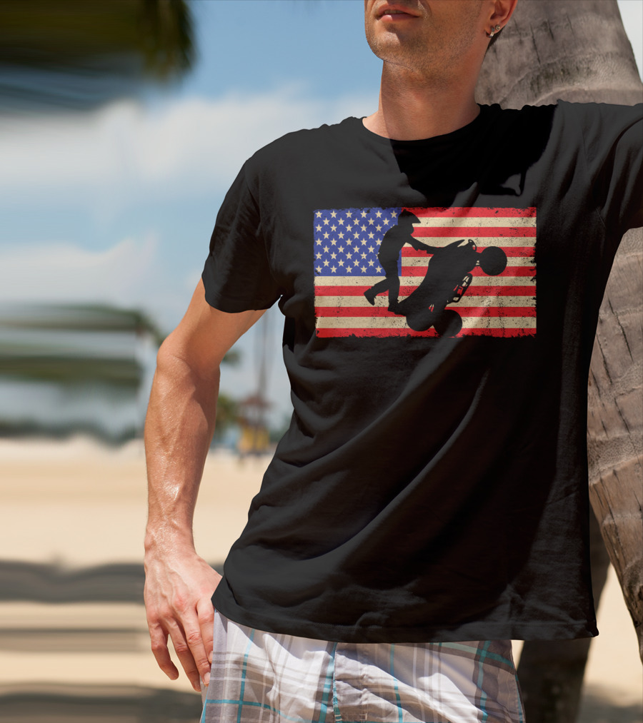 American Flag ATV Rider Wheelie Quad Bike Cool T-Shirt