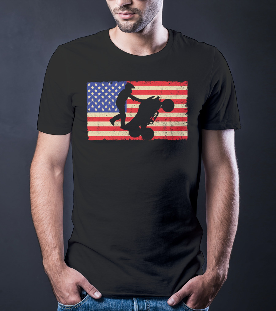 American Flag ATV Rider Wheelie Quad Bike Cool T-Shirt