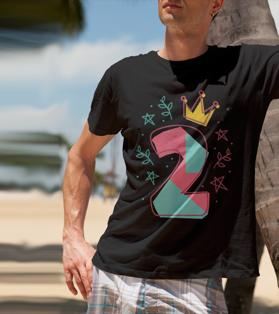 2Nd Birthday Crown Star Leaves 2 Years Old T-Shirt