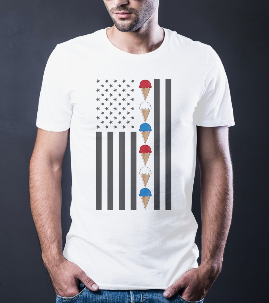 American Flag Ice Cream Cones Red White And Blue Patriotic Summer T-Shirt