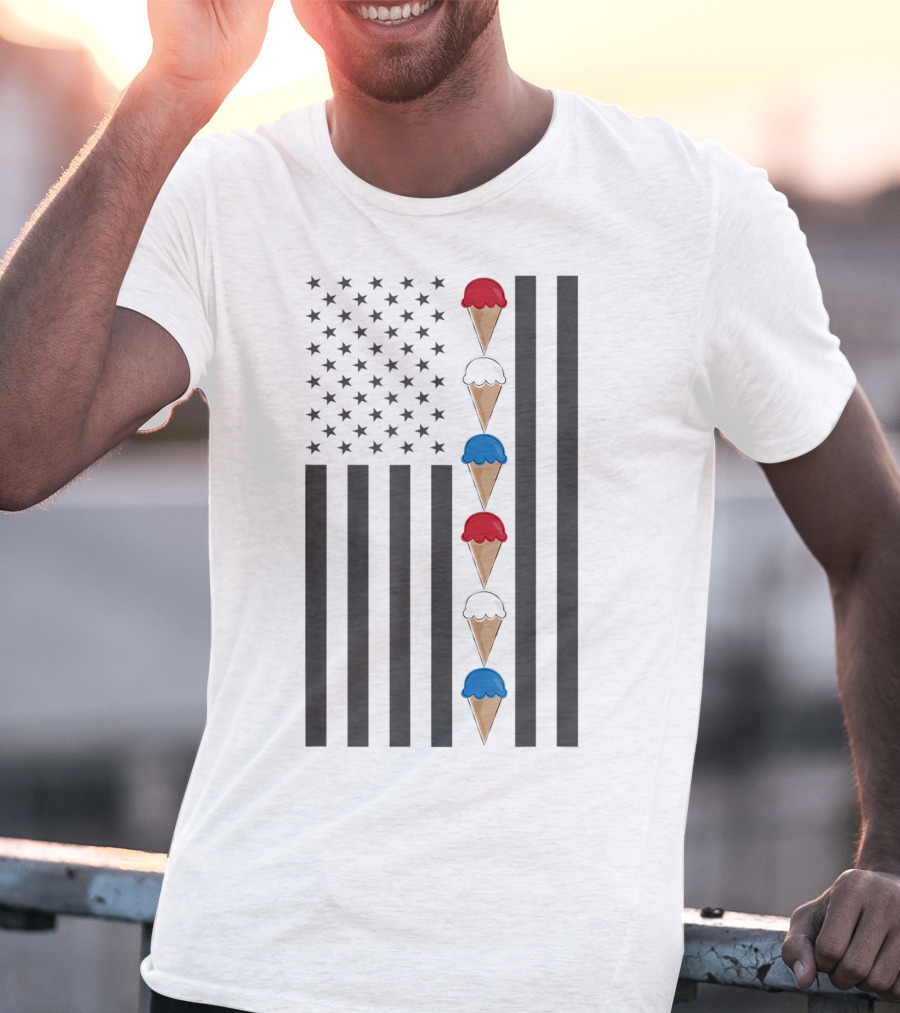 American Flag Ice Cream Cones Red White And Blue Patriotic Summer T-Shirt