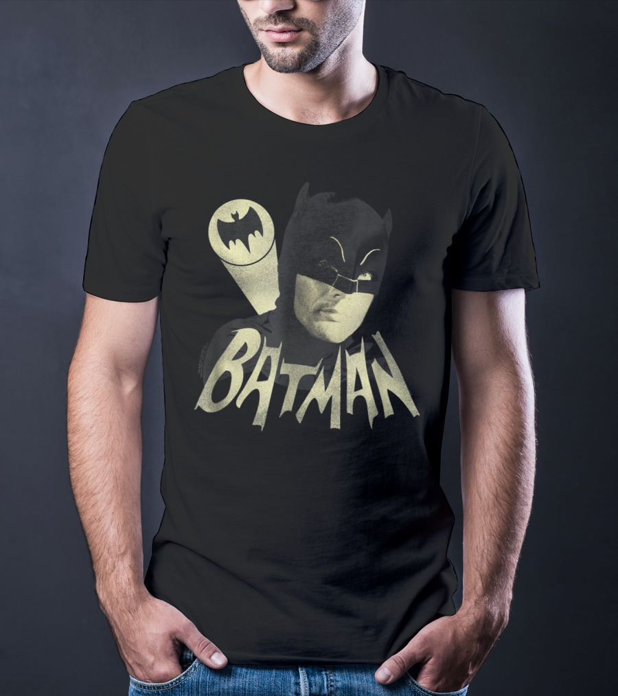 Batman Classic TV Series Bat Signal Logo And Iconic Hero Image T-Shirt