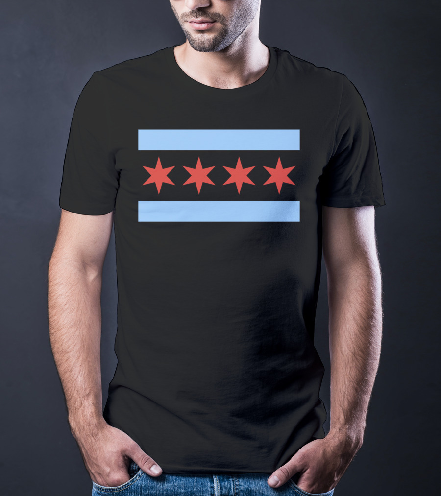 Chicago Flag Classic City Blue Stripes Red Stars T-Shirt