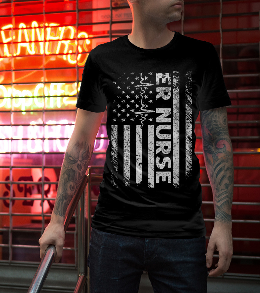 ER Nurse Distressed Flag Emergency T-Shirt