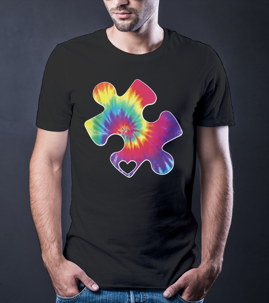 Tie-Dye Puzzle Heart Autism Awareness T-Shirt
