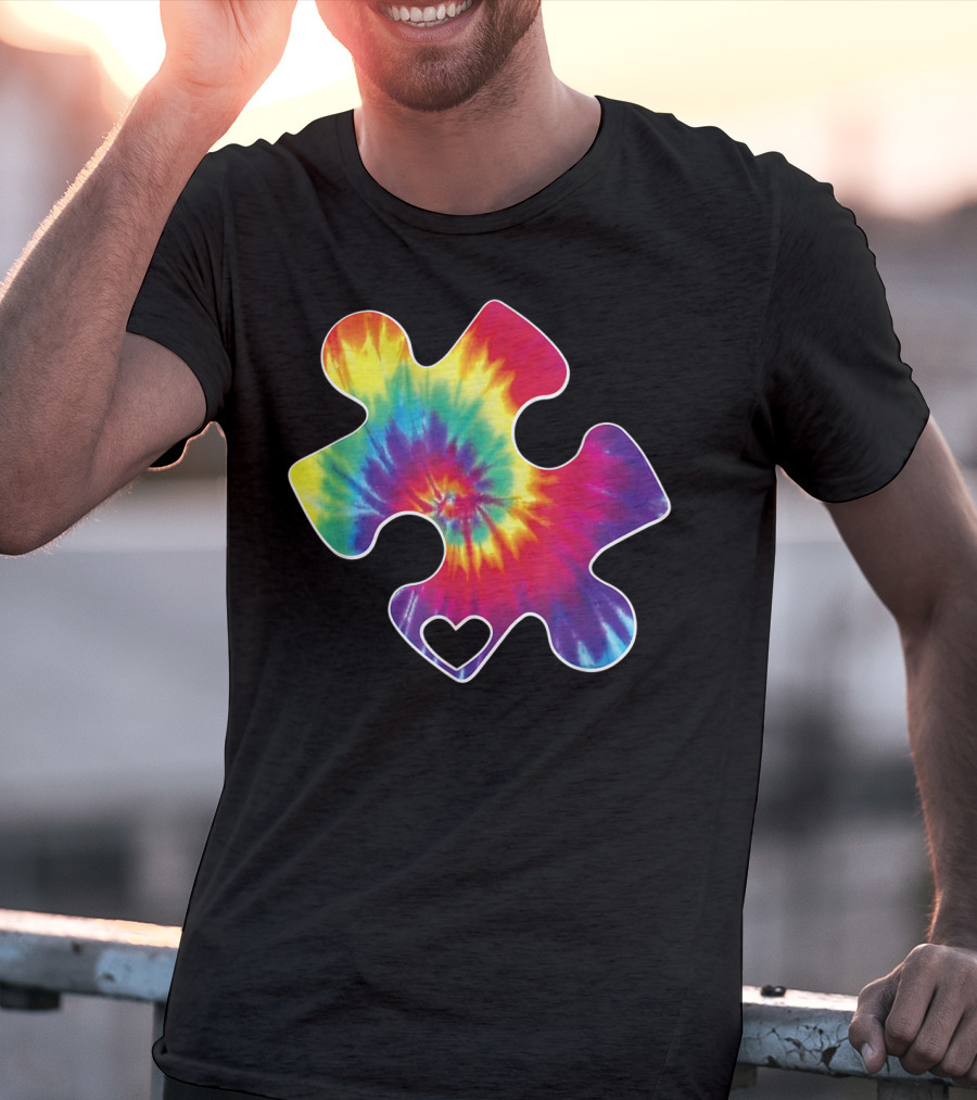 Tie-Dye Puzzle Heart Autism Awareness T-Shirt