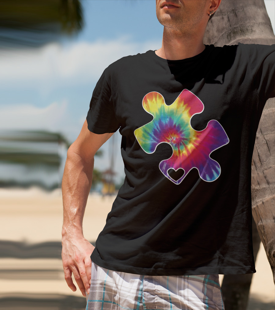 Tie-Dye Puzzle Piece Heart Cool Autism Awareness T-Shirt