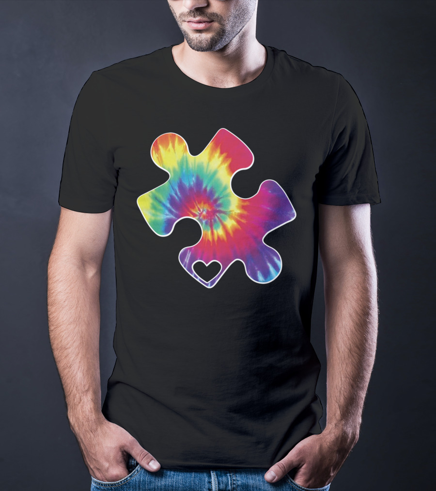 Tie-Dye Puzzle Piece Heart Cool Autism Awareness T-Shirt