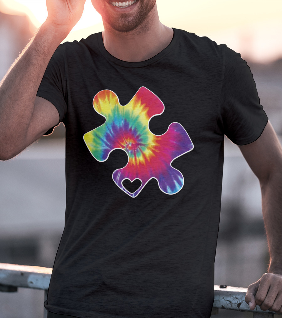 Tie-Dye Puzzle Piece Heart Cool Autism Awareness T-Shirt