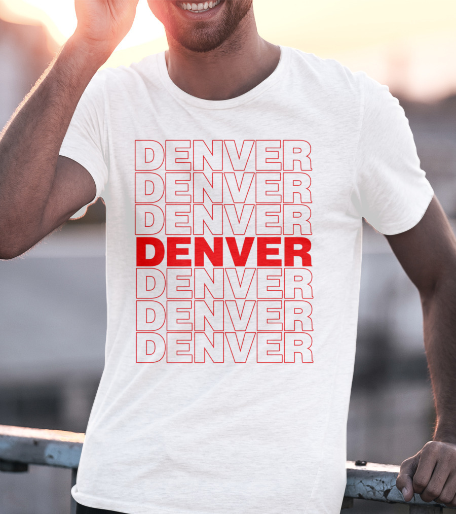 Denver Colorado Thank You Bag Style Repeated Red Lettering T-Shirt