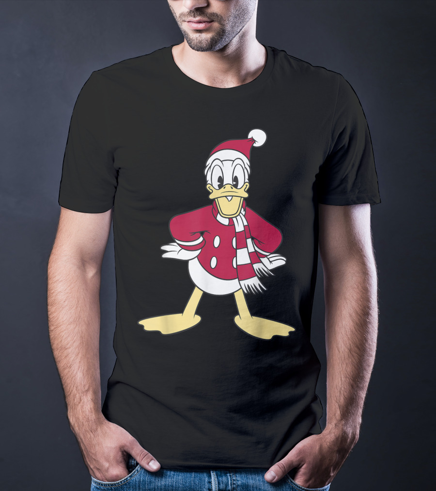 Disney Donald Duck In Festive Red Santa Outfit With Scarf T-Shirt