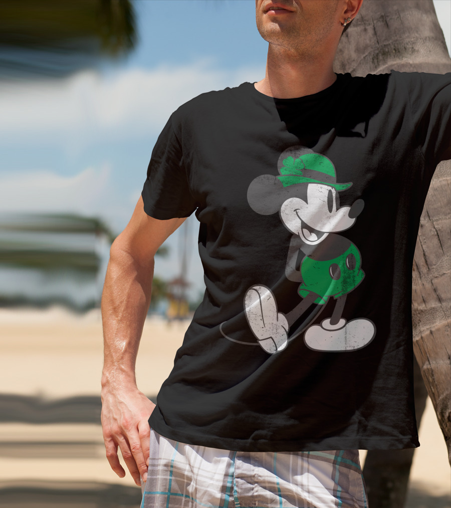 Mickey Mouse Classic Green Clover Hat Disney T-Shirt
