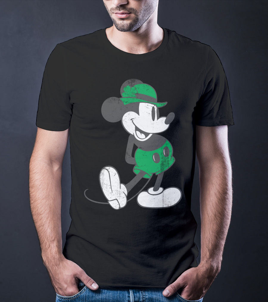 Mickey Mouse Classic Green Clover Hat Disney T-Shirt