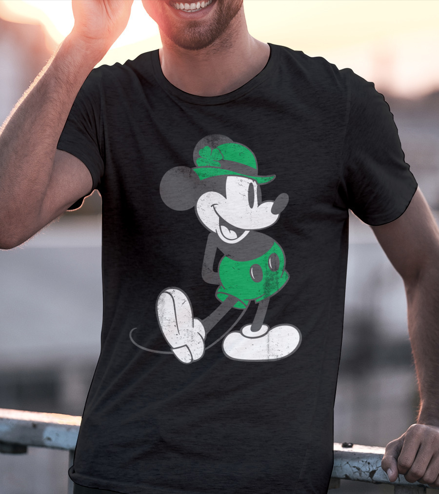 Mickey Mouse Classic Green Clover Hat Disney T-Shirt