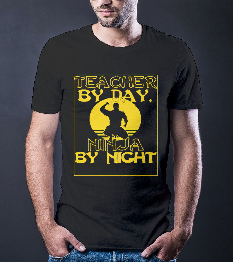 Teacher By Day Ninja By Night Silhouette Against Yellow Circle T-Shirt