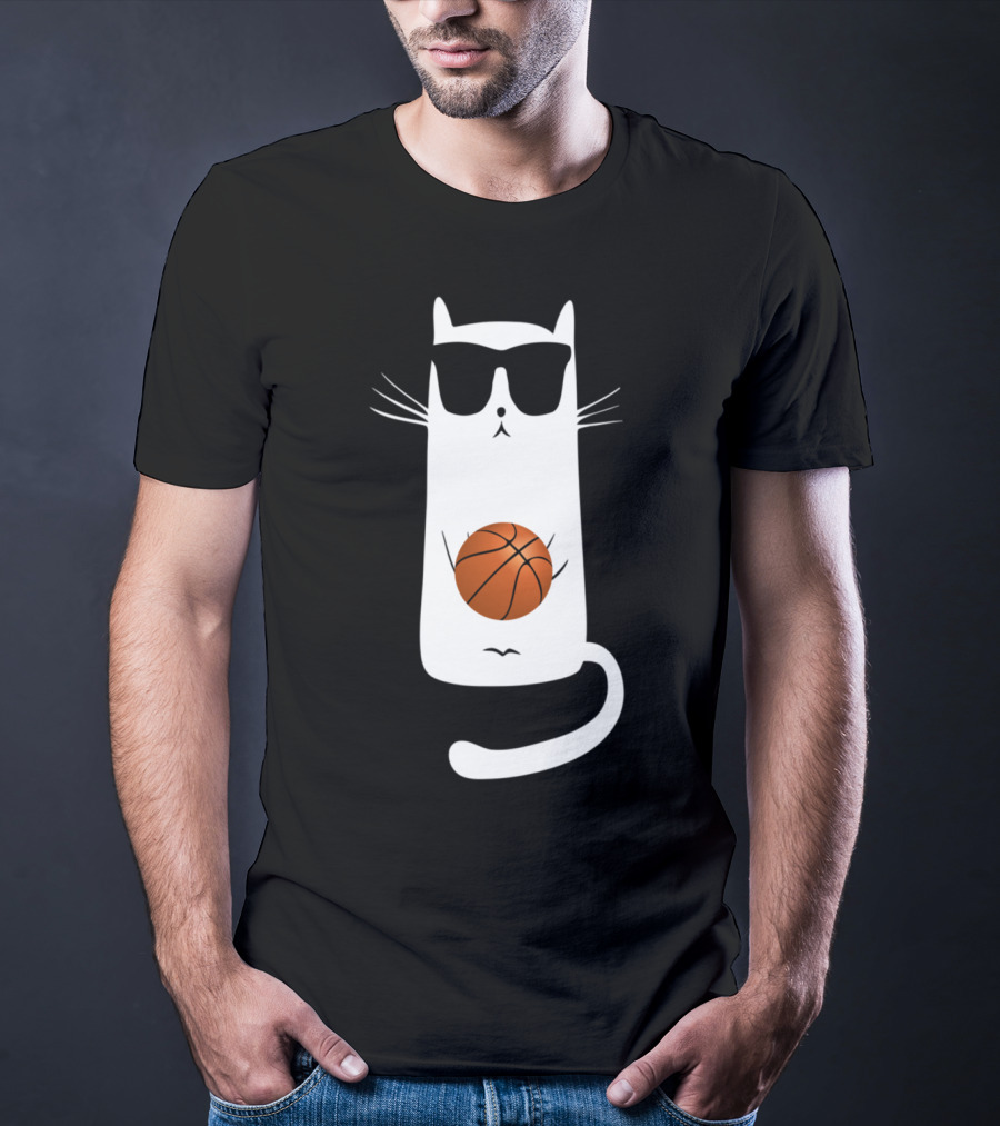 Humorous Sunglass-Wearing Cat With Basketball In Whimsical Pose T-Shirt