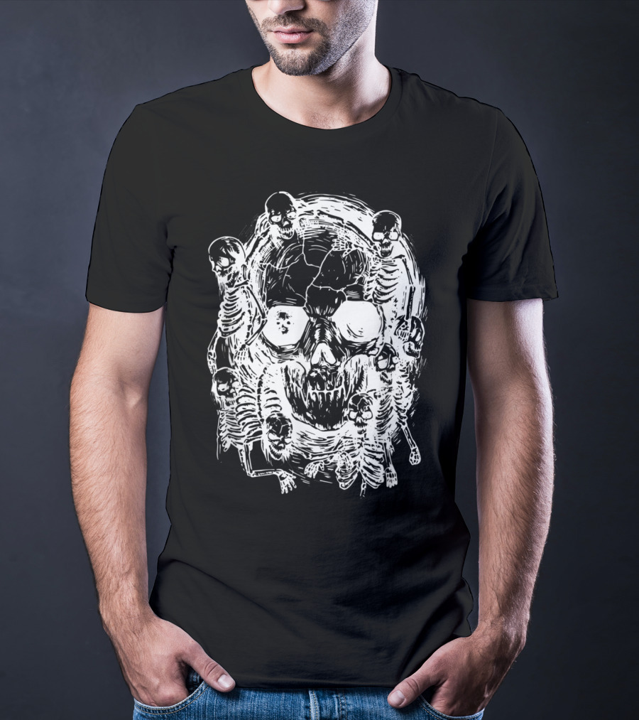 Happy Halloween Skeleton Skull Horror Scary Tattoo T-Shirt