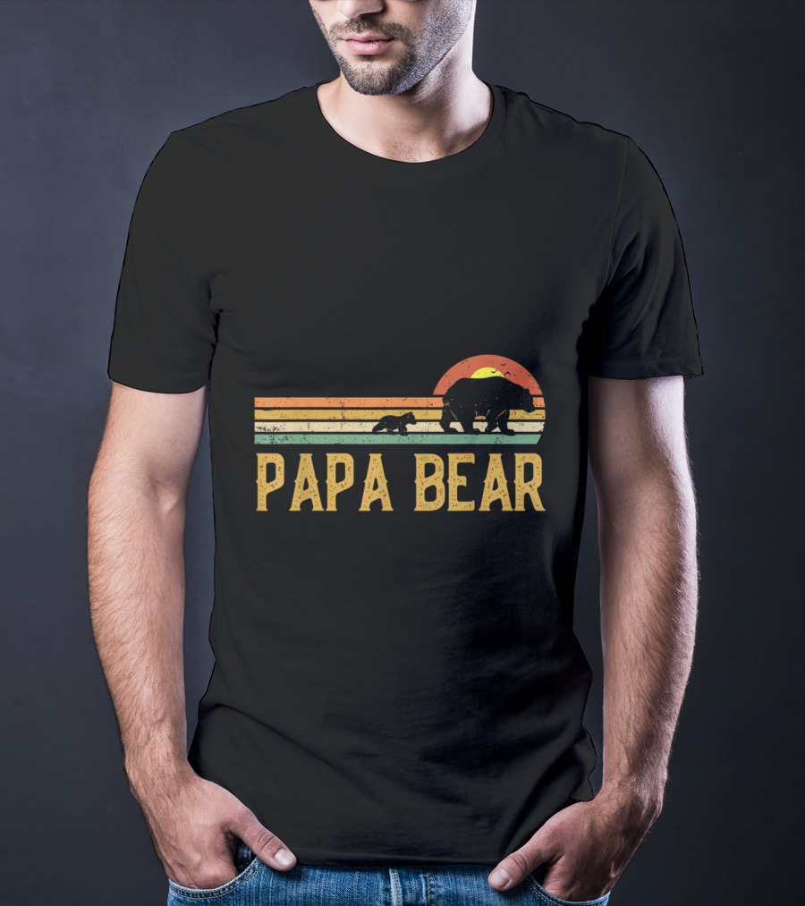 Vintage Papa Bear Daddy Retro Sunset Wildling Dad Bear 2Klog T-Shirt