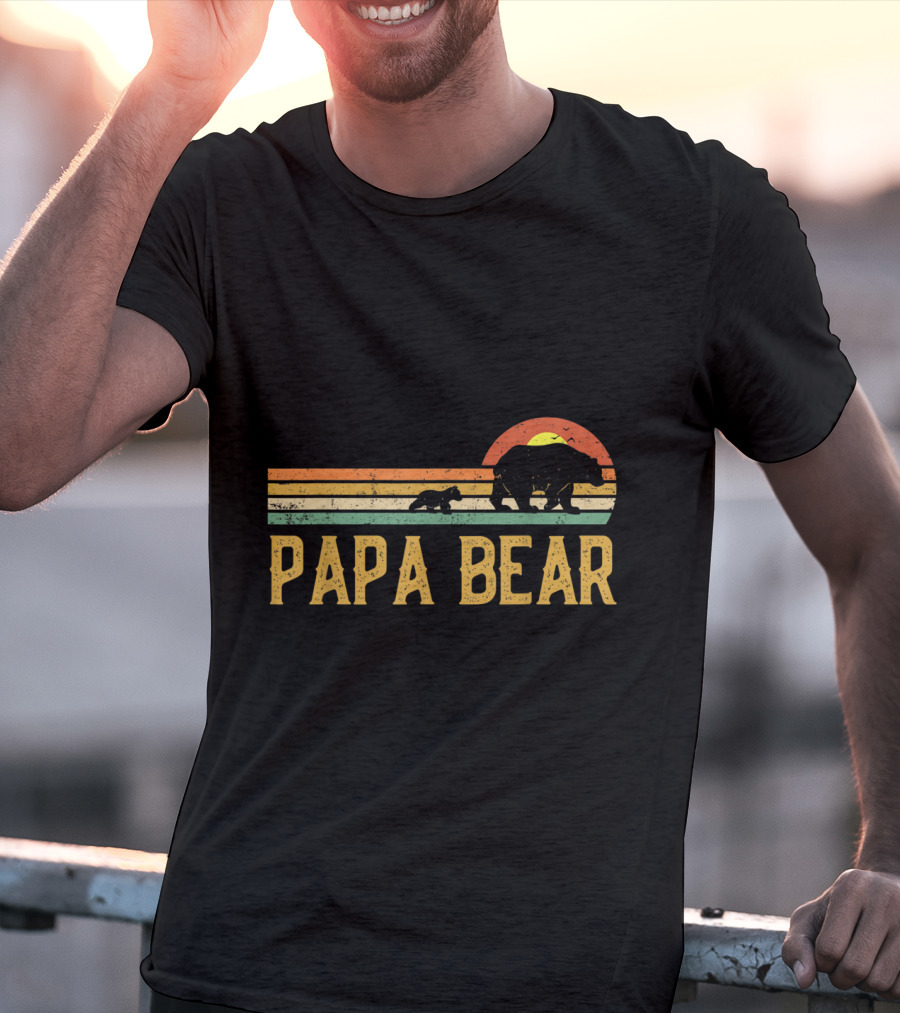 Vintage Papa Bear Daddy Retro Sunset Wildling Dad Bear 2Klog T-Shirt