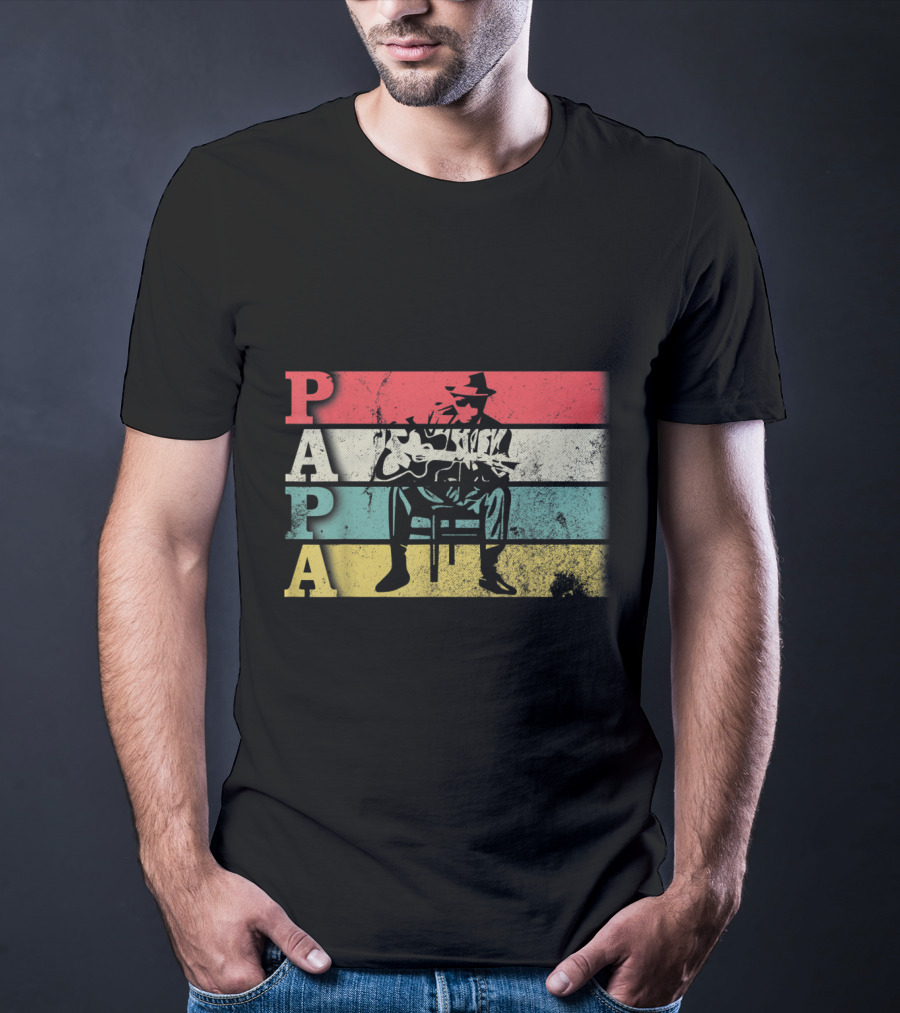 Papa Vintage Acoustic Guitar Dadfathers Day Funny T-Shirt