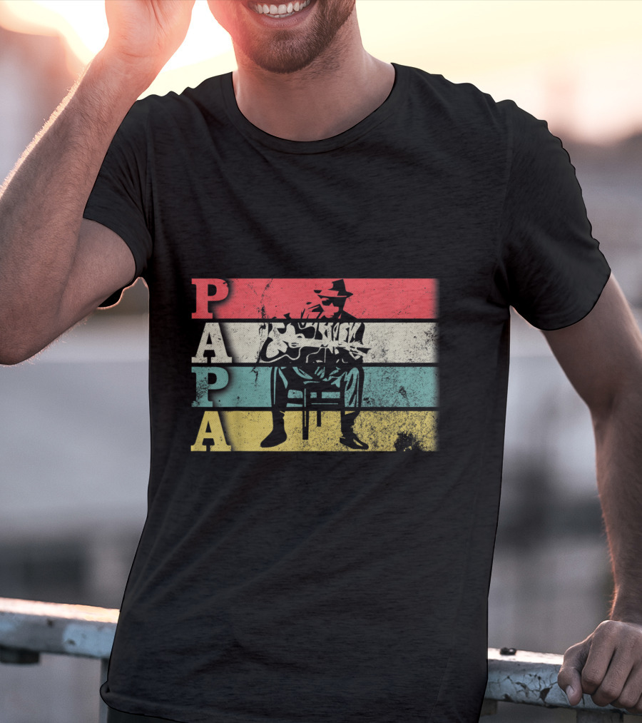Papa Vintage Acoustic Guitar Dadfathers Day Funny T-Shirt