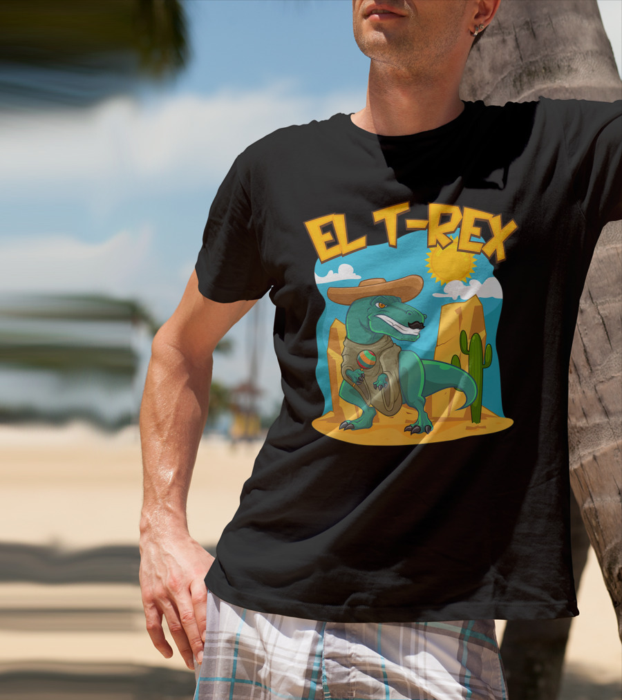 EL T-REX Mexican Dinosaur Cinco De Mayo Cactus Desert Sun Sombrero T-Shirt