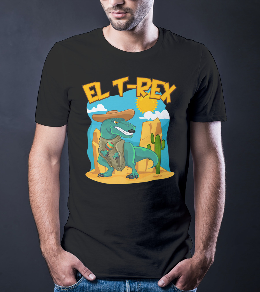 EL T-REX Mexican Dinosaur Cinco De Mayo Cactus Desert Sun Sombrero T-Shirt