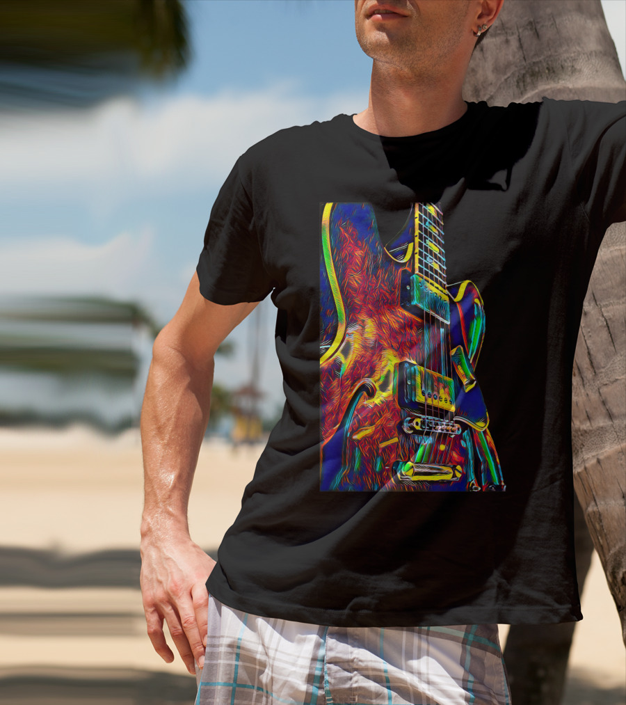 Electric Guitar Psychedelic Color Art Musician T-Shirt