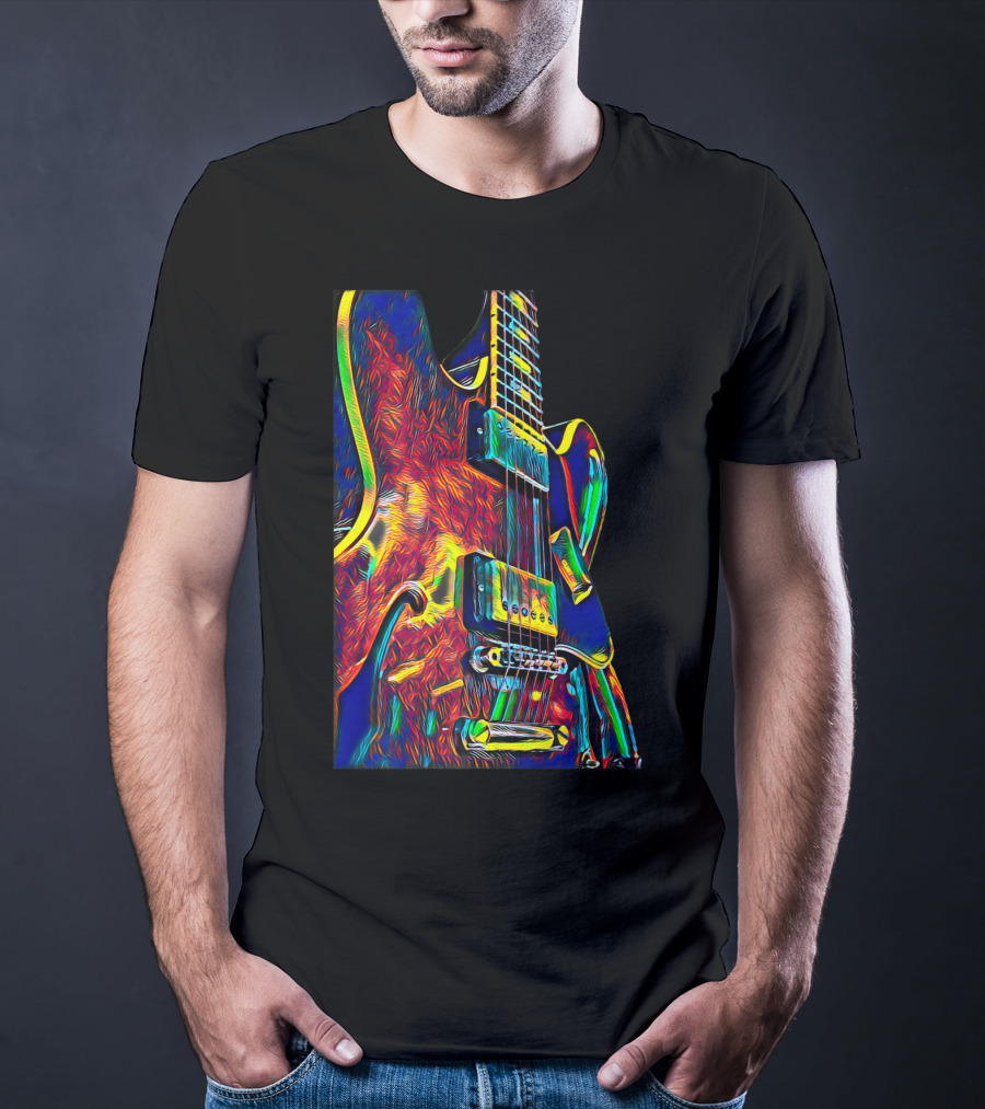 Electric Guitar Psychedelic Color Art Musician T-Shirt