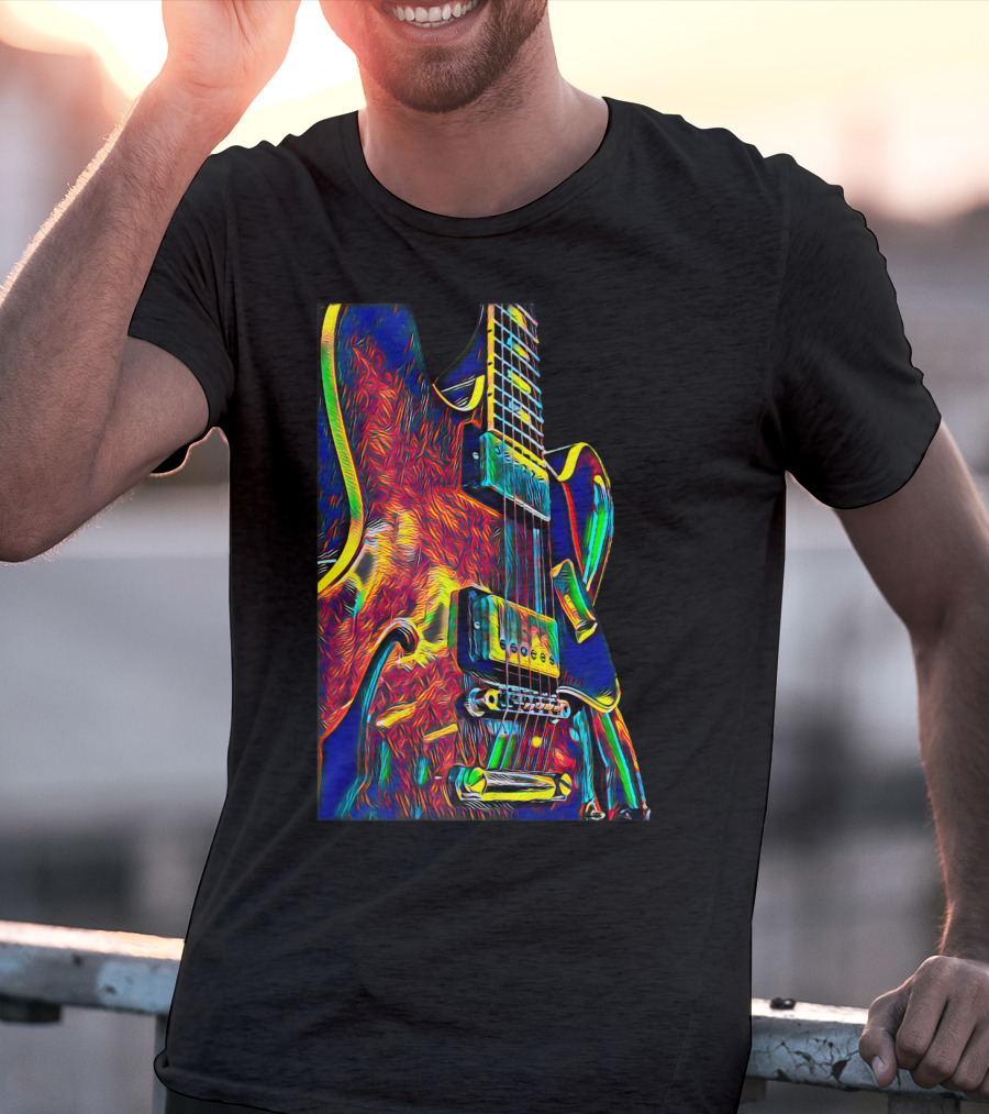 Electric Guitar Psychedelic Color Art Musician T-Shirt