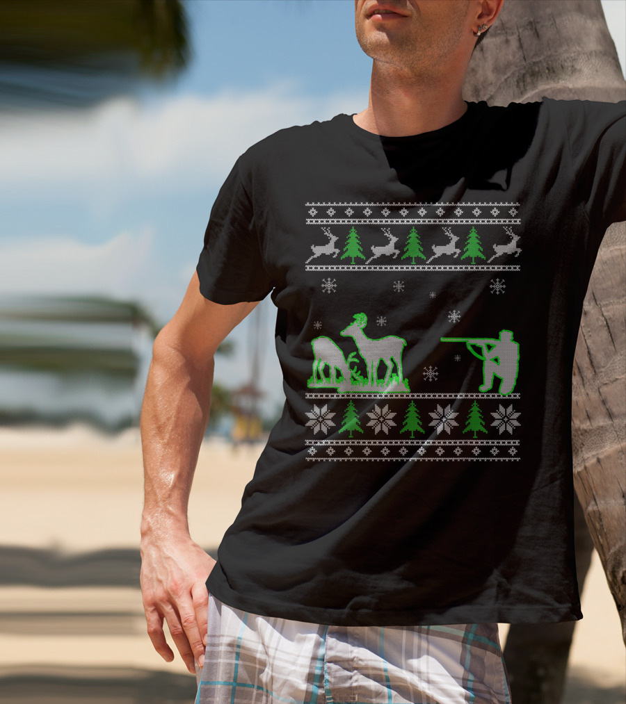 Funny Ugly Christmas Sweater Hunting Deer Hunters T-Shirt