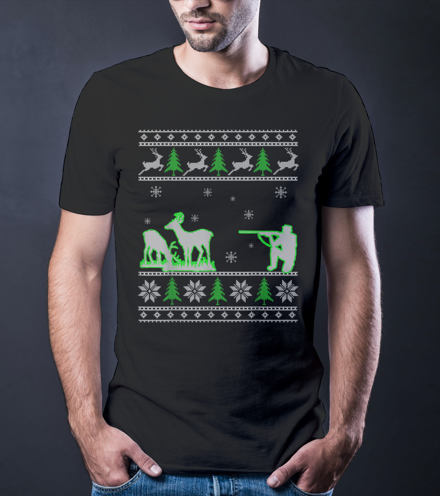 Funny Ugly Christmas Sweater Hunting Deer Hunters T-Shirt