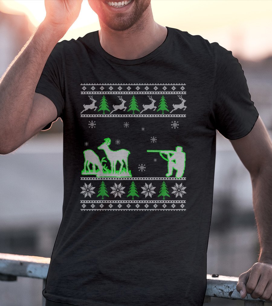 Funny Ugly Christmas Sweater Hunting Deer Hunters T-Shirt