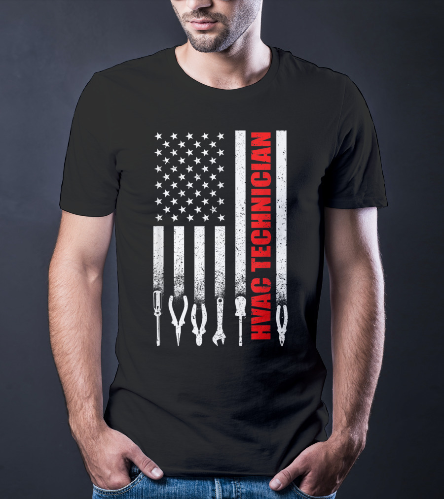 Hvac Technician American Flag With Tools T-Shirt