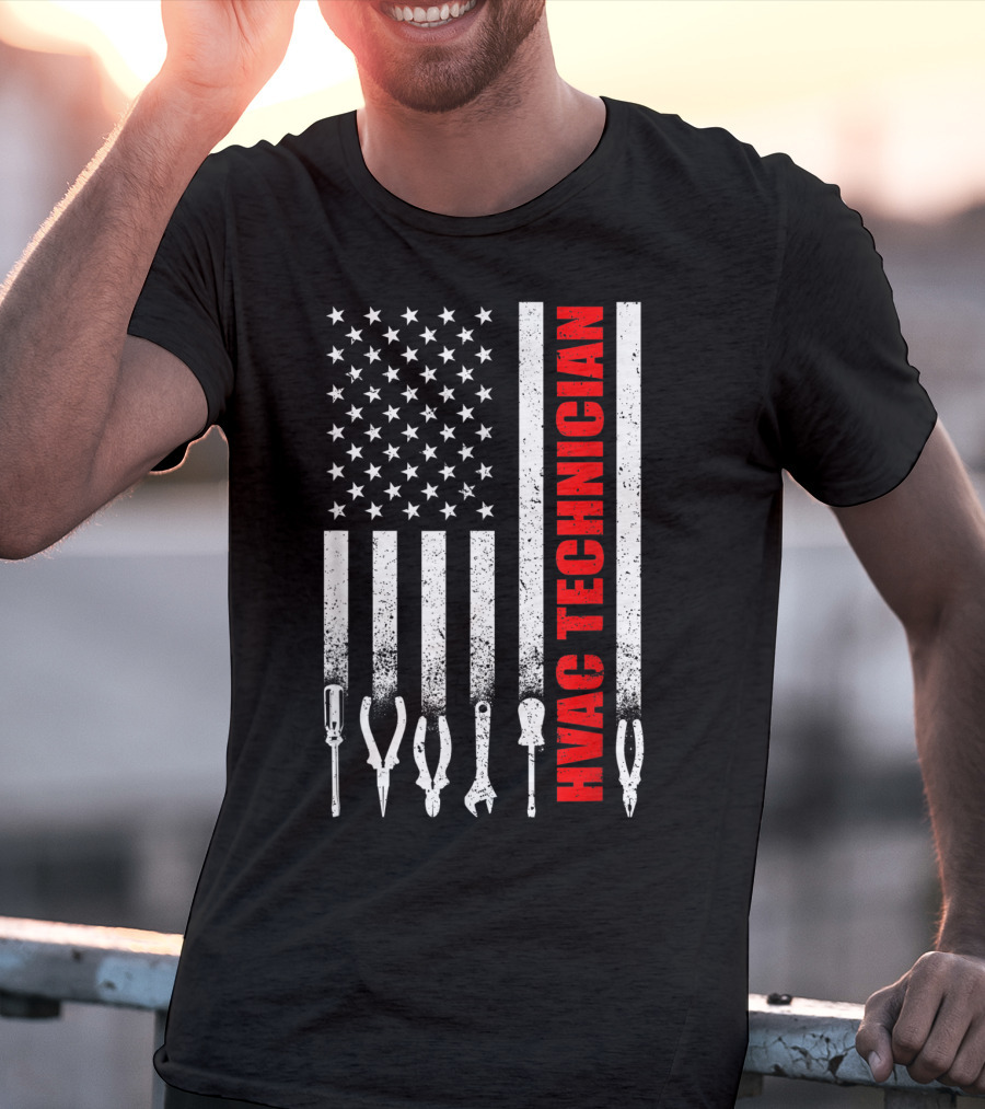 Hvac Technician American Flag With Tools T-Shirt
