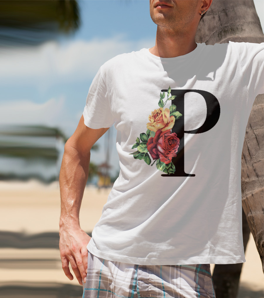 P Monogram Rose Floral Initial T-Shirt
